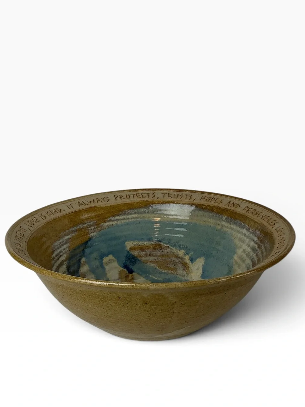“Love Is Patient” Studio Pottery Bowl By Artist Bryan Becker Blue/Brown